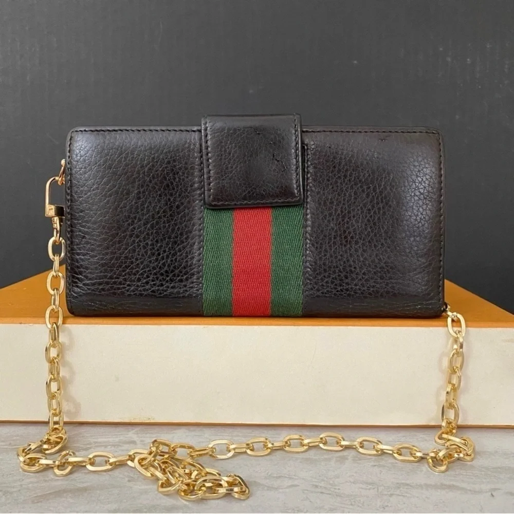 GUCCI GG Leather Horsebit Wallet to Crossbody Shoulder Bag 💼 Dark Brown - Picture 4 of 14